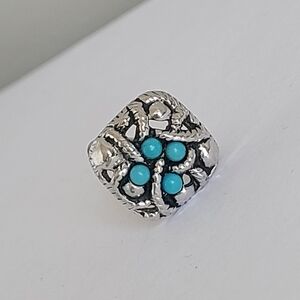 Vintage Boho Avon Designer Chunky Silver Tone Twist Knot Blue Beaded Ring 6